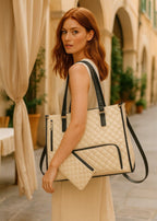 3 - in - 1 Quilted Shoulder Bag (Beige ) - Torba | Zavonix