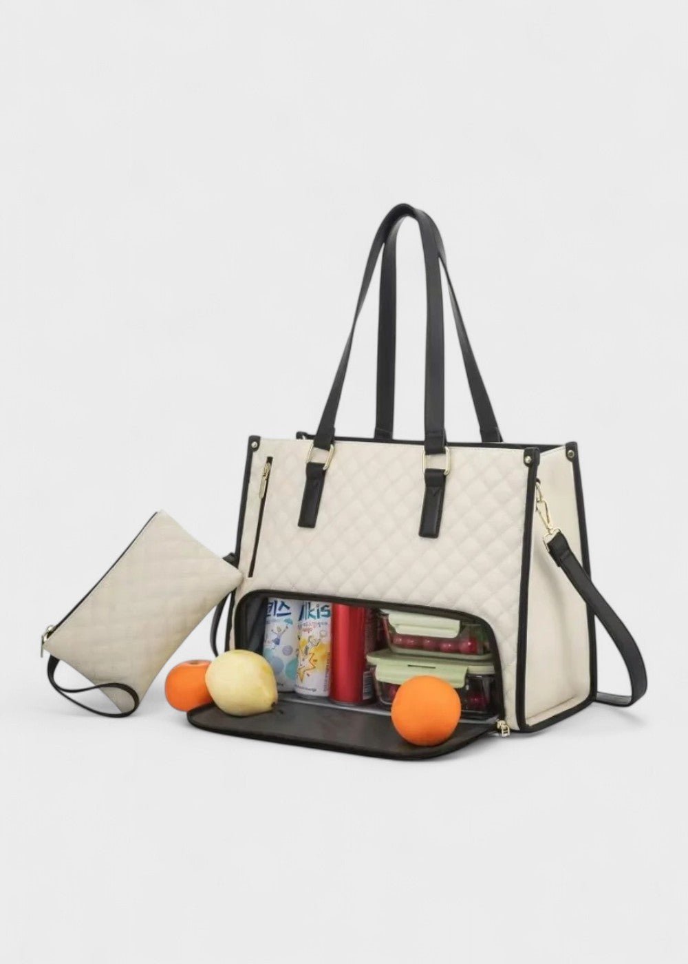 3 - in - 1 Quilted Shoulder Bag (Beige ) - Torba | Zavonix