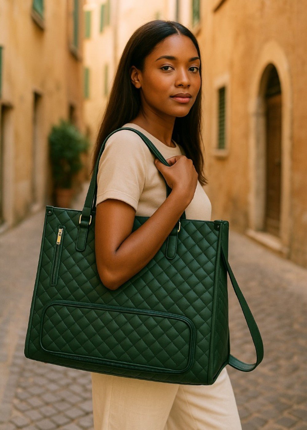 3 - in - 1 Quilted Shoulder Bag (Green ) - Torba | Zavonix