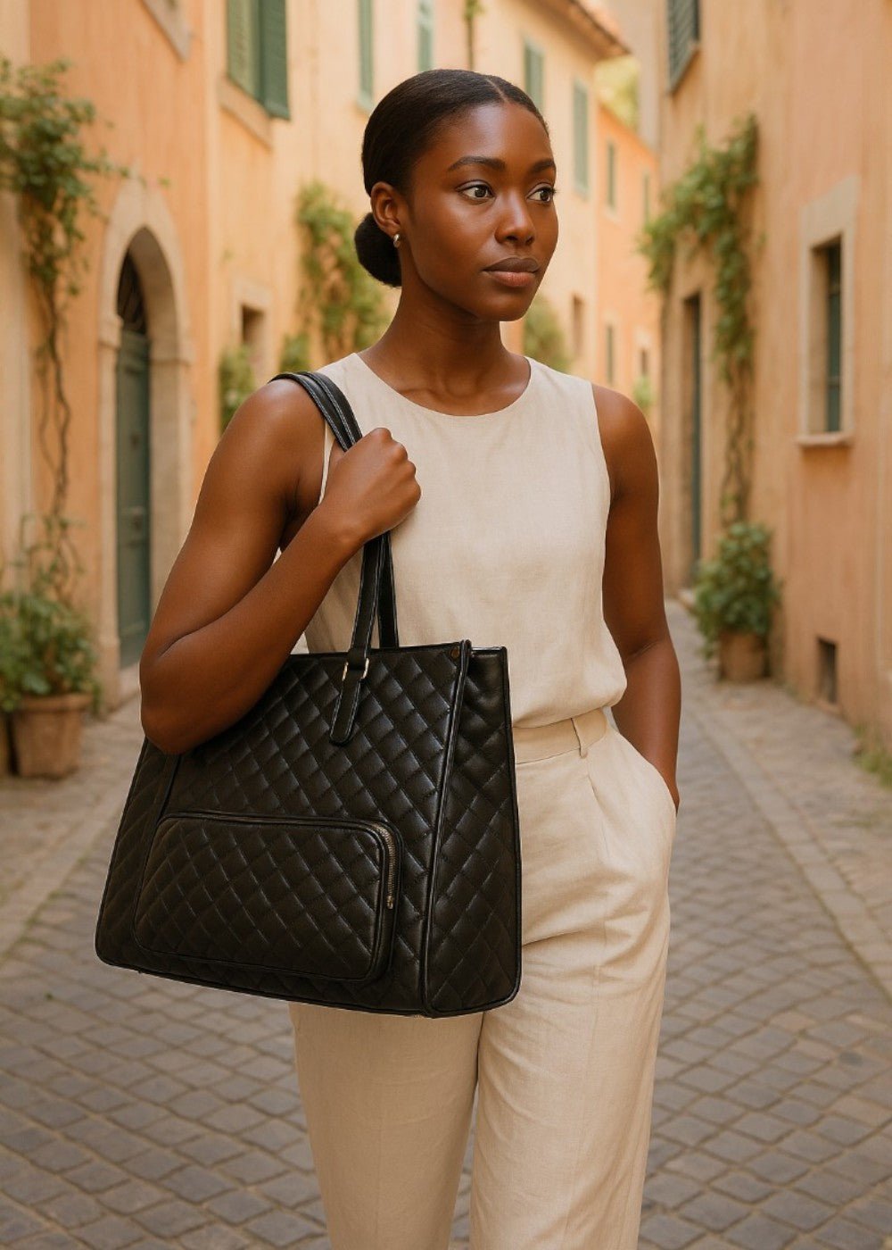 3 - in - 1 Quilted Shoulder Bag (Black ) - Torba | Zavonix