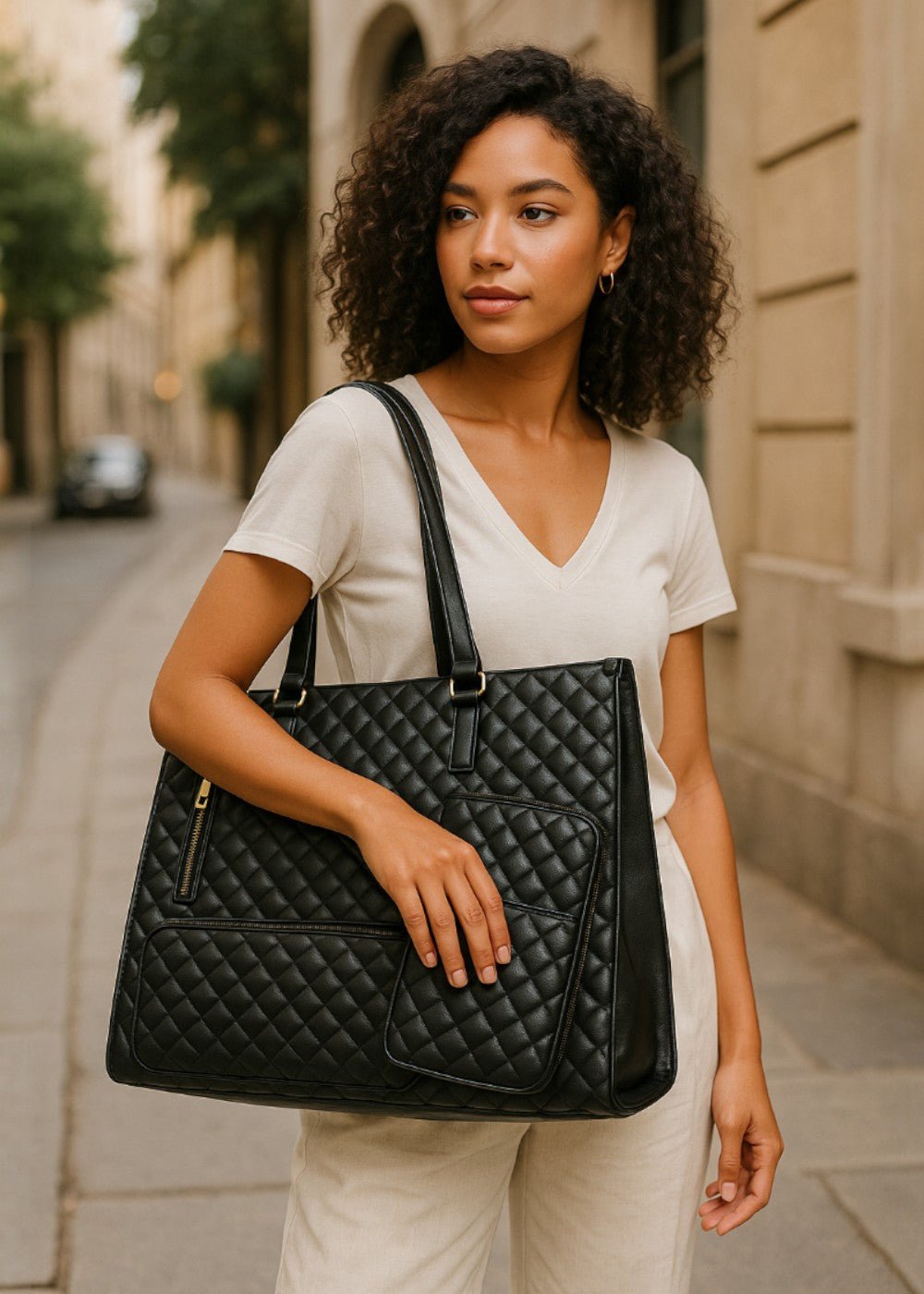 3 - in - 1 Quilted Shoulder Bag (Black ) - Torba | Zavonix