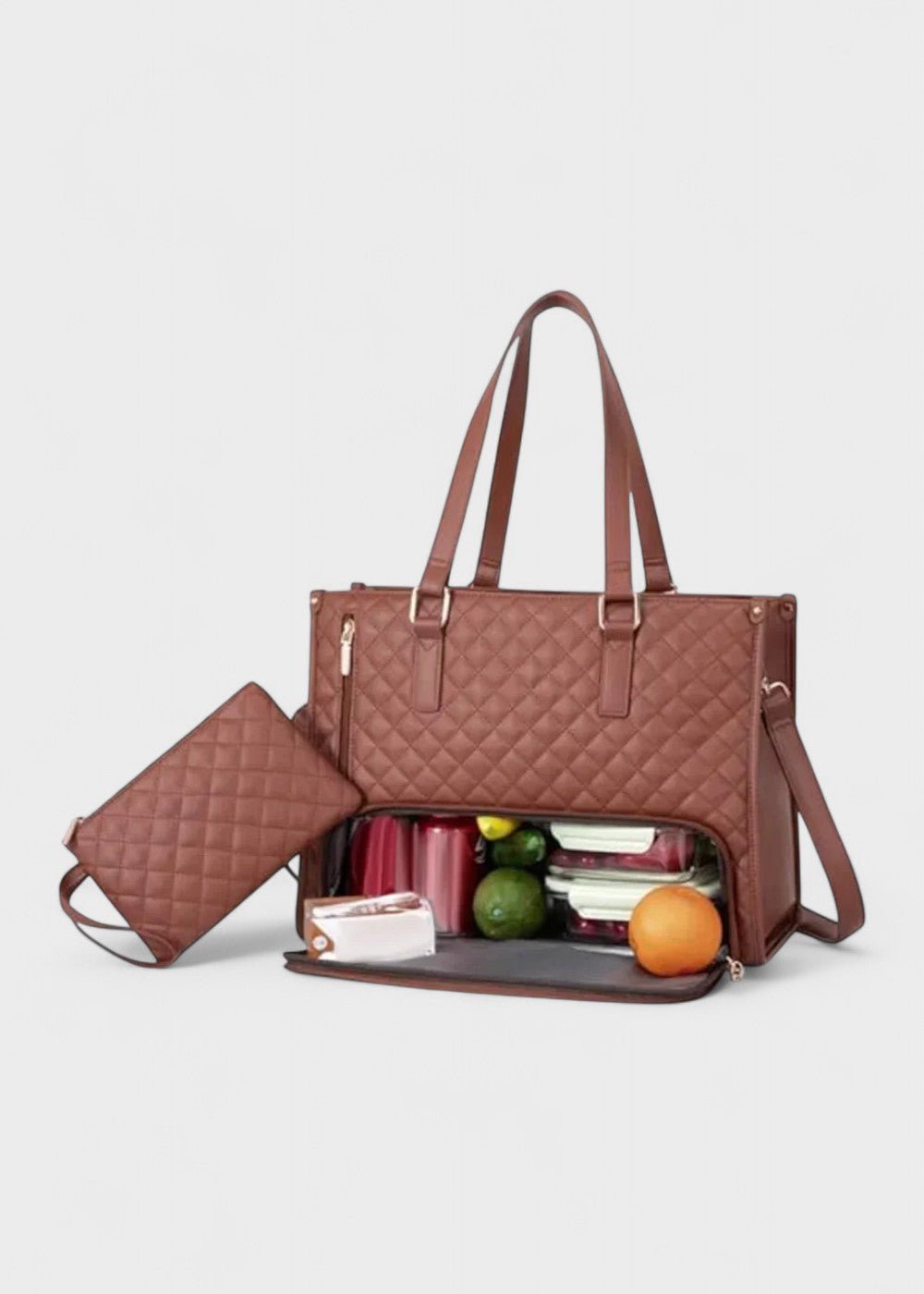 3 - in - 1 Quilted Shoulder Bag (Brown ) - Torba | Zavonix