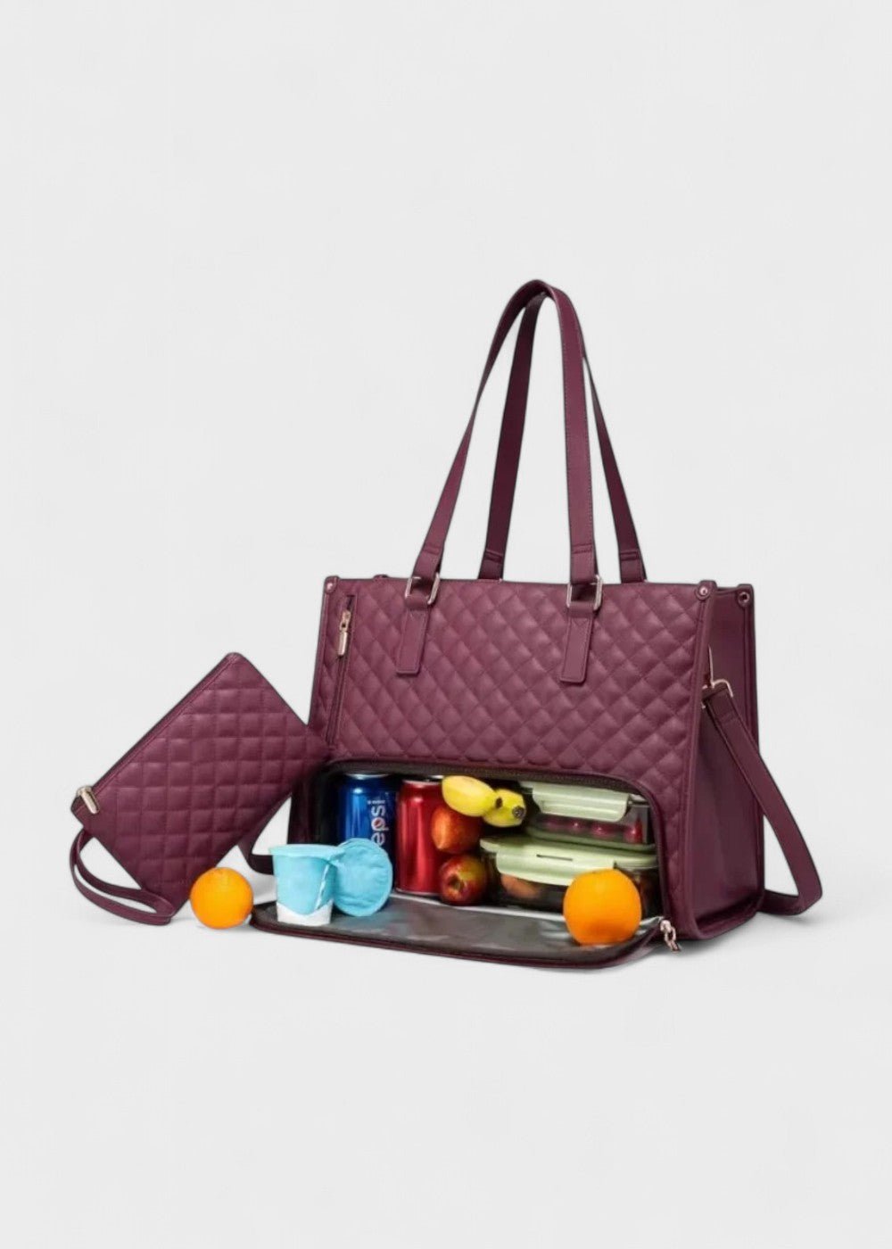 3 - in - 1 Quilted Shoulder Bag (Burgundy ) - Torba | Zavonix