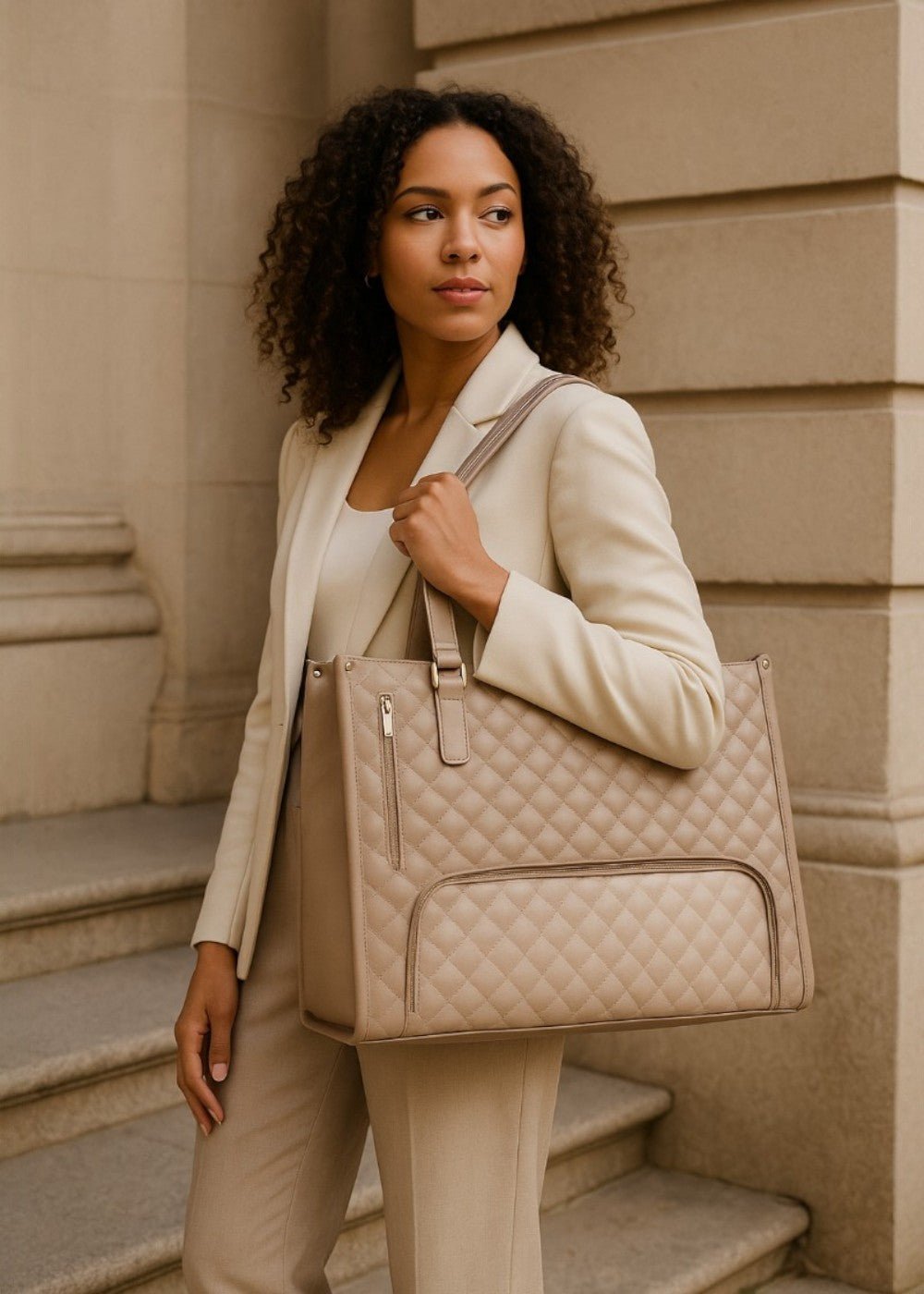 3 - in - 1 Quilted Shoulder Bag (Khaki ) - Torba | Zavonix