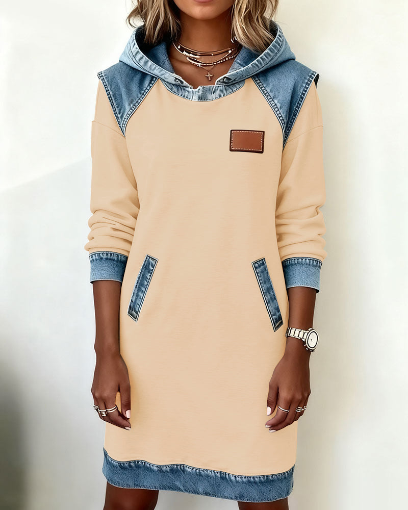 Elaris Shift Dress — Color Block Knee-Length Dress with Pockets