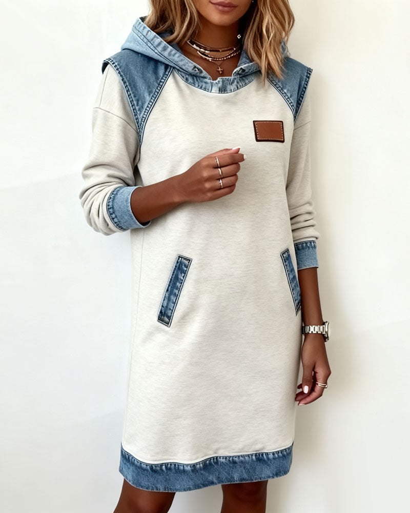 Elaris Shift Dress — Color Block Knee-Length Dress with Pockets