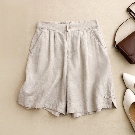 Liora — High-Waisted Wide-Leg Linen Shorts with Hidden Pockets