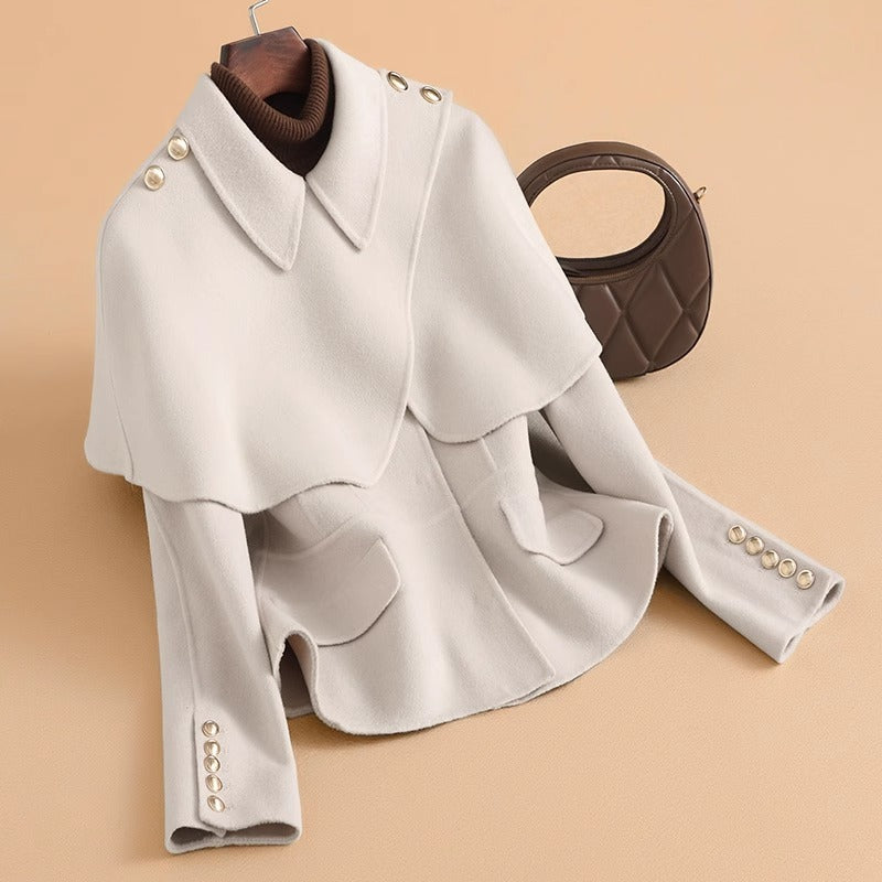 Women's Plush Wool Coat with Tailored Collar and Flared Hem