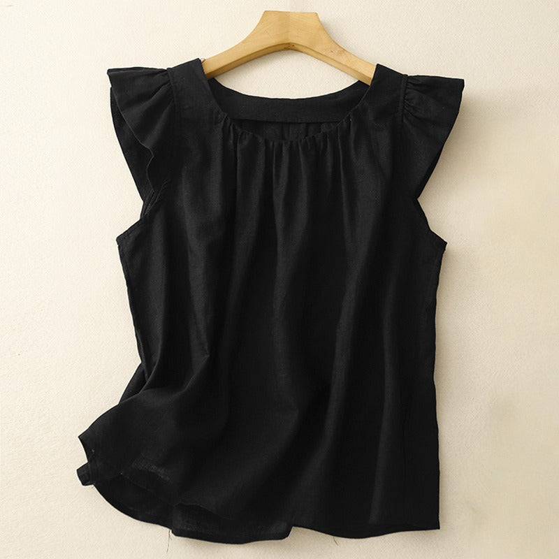 Ava Women's Tank Top | Lightweight Linen, Flutter Shoulder Accents