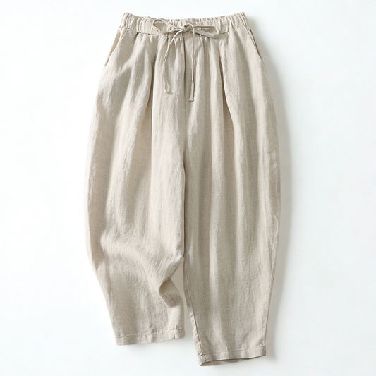 Liora — Women's Cropped Linen Top with Soft Rosy Hue