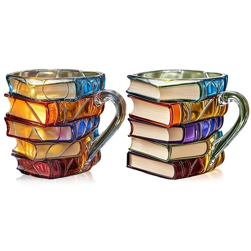 3D Acrylic Book Stack Coffee Mug with Stained-Glass Design – 11oz Lightweight and Durable 2