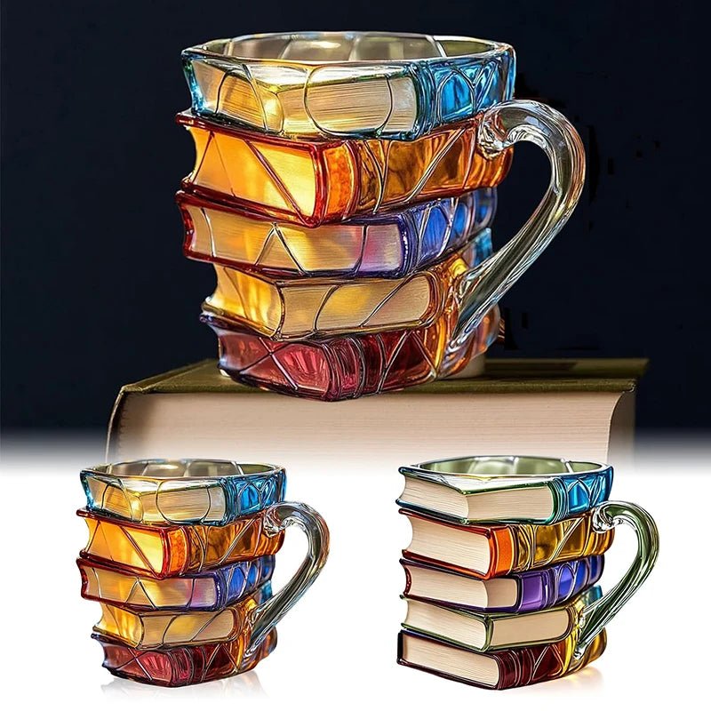 3D Acrylic Book Stack Coffee Mug with Stained-Glass Design – 11oz Lightweight and Durable 4