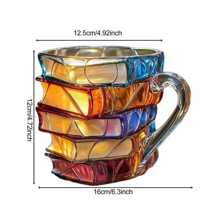 3D Acrylic Book Stack Coffee Mug with Stained-Glass Design – 11oz Lightweight and Durable 7
