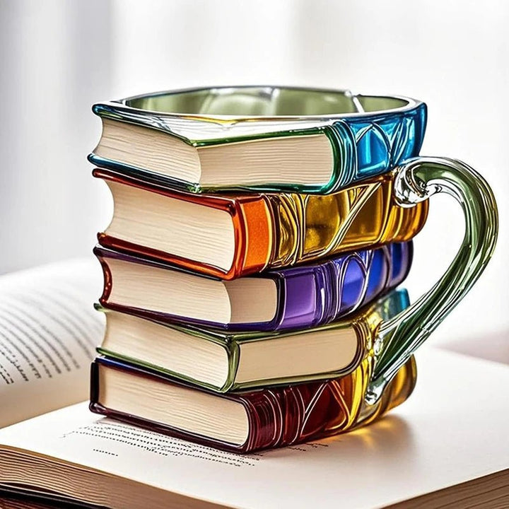 3D Acrylic Book Stack Coffee Mug with Stained-Glass Design – 11oz Lightweight and Durable 1
