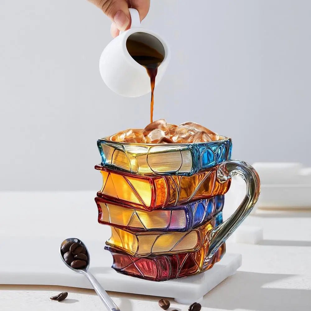 3D Acrylic Book Stack Coffee Mug with Stained-Glass Design – 11oz Lightweight and Durable 0
