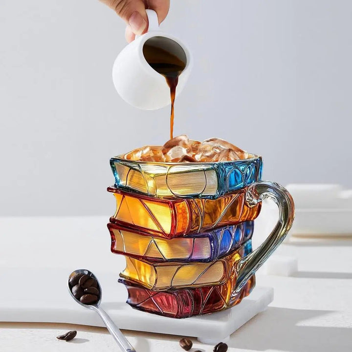 3D Acrylic Book Stack Coffee Mug with Stained-Glass Design – 11oz Lightweight and Durable 0