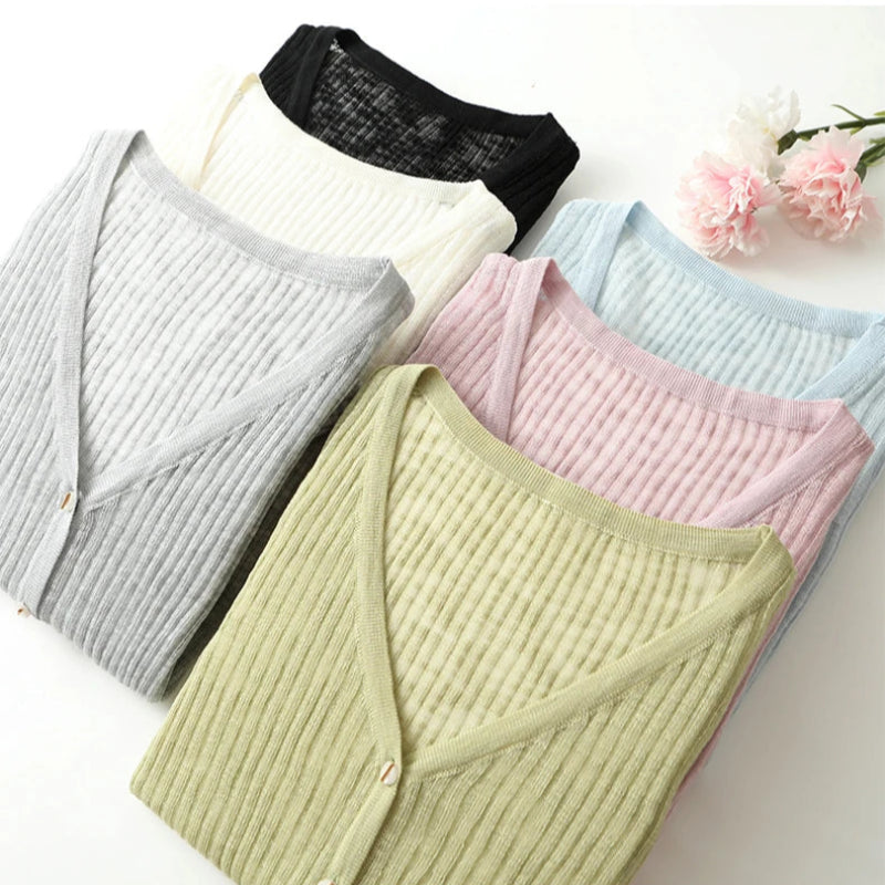 Lightweight Wool Cardigan with Soft Ribbed Texture and Tailored V-Neck