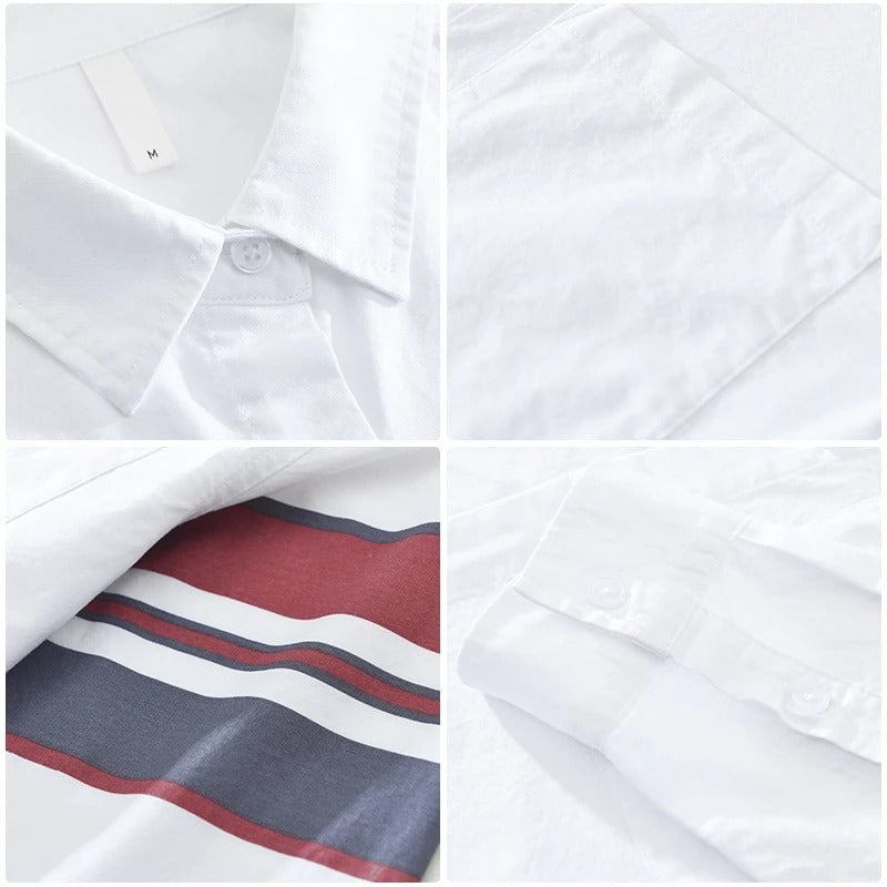 Caldeno — Men's Linen Shirt with Subtle Contrast Striping
