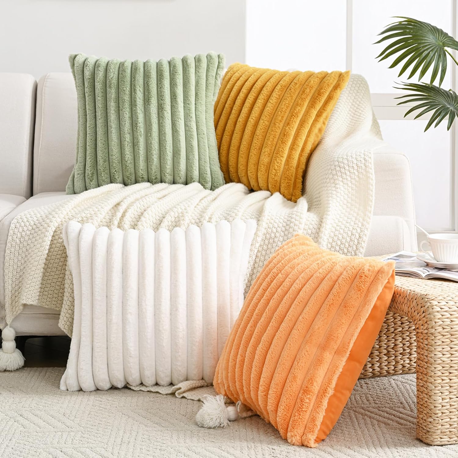 5-Piece Plush Velvet Pillow Set with Dual Textures for Cozy Home Decor 4