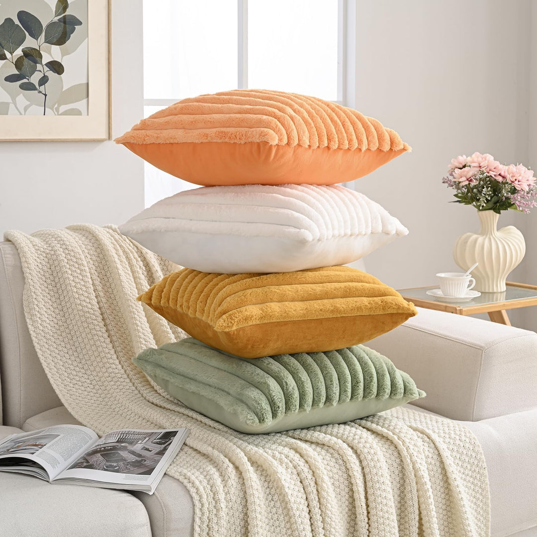 5-Piece Plush Velvet Pillow Set with Dual Textures for Cozy Home Decor 5