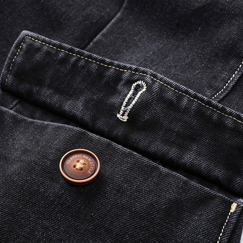 Elwin — Tailored Dark-Wash Denim Jacket with Wooden Buttons
