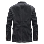 Elwin — Tailored Dark-Wash Denim Jacket with Wooden Buttons