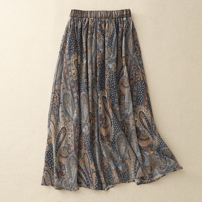 Marenza — Breathable Linen Skirt with Pleated Mesh Overlay