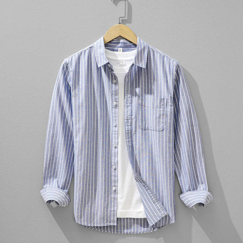 Arlen — Men's Linen Shirt with Soft Vertical Stripes and Tailored Fit