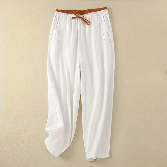 Avenlea — Breathable Linen Pants with Cinnamon Waistband for Summer Comfort