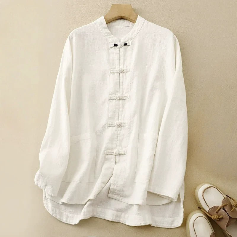 Lightweight Linen Shirt with Knot Closures and Patch Pockets