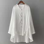 Breathable Linen Cardigan with Flowing Hem and Contrast Buttons for Autumn