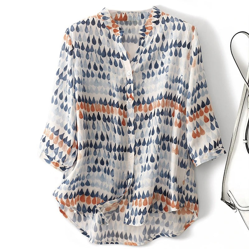 Lightweight Linen Blouse with Hand-Dipped Unique Color and Swingy Fit