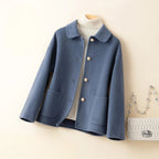 Short Cashmere Coat with Doll Collar and Front Pockets, Soft & Warm