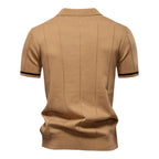 Llevant Men's Polo Shirt | Zip Neckline, Vertical Knit Pattern