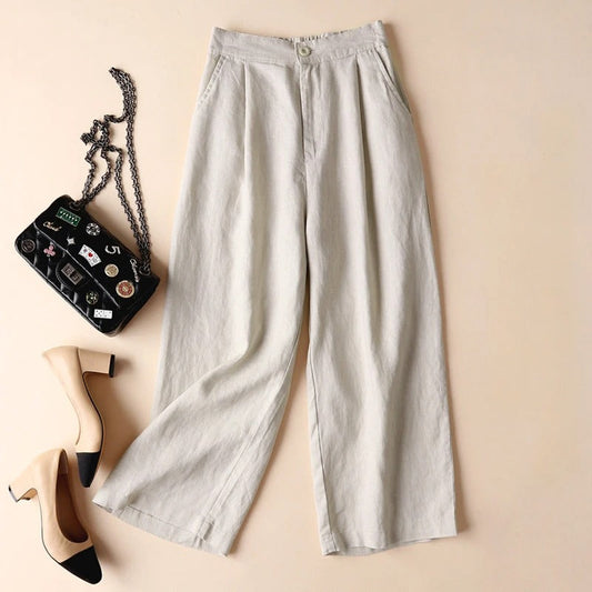 Liora Linen Trousers — Lightweight Wide-Leg Pants with Tailored Waist