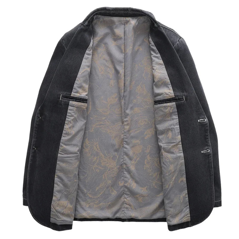 Elwin — Tailored Dark-Wash Denim Jacket with Wooden Buttons