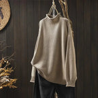 Cotton Knit Sweater with Intricate Texture and Relaxed Fit