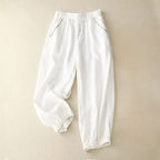 Taleno Linen Pants — Lightweight Balloon Trousers with Vintage Lace Trim