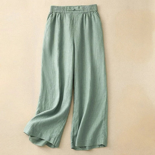 Elara Linen Pants — Soft Wide-Leg Trousers with Elastic Waistband