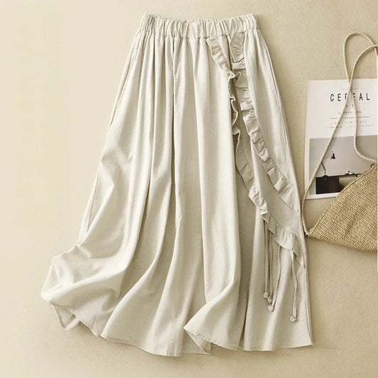 Liora Linen Skirt — Breathable Ruffle Skirt with Adjustable Ties