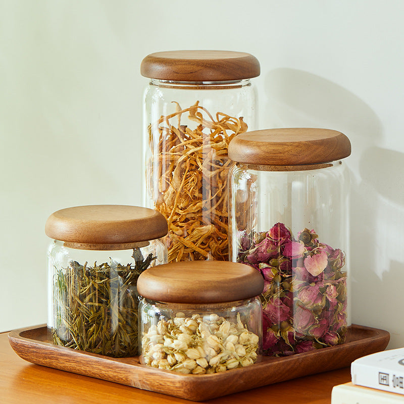 Airtight Glass Kitchen Storage Jars with Acacia Wood Lids – Stylish Pantry Organization 0