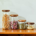 Airtight Glass Kitchen Storage Jars with Acacia Wood Lids – Stylish Pantry Organization 2