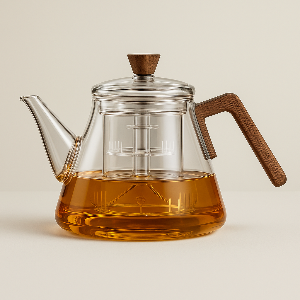 Borosilicate Glass Teapot with Wooden Handle – 900ml Capacity for Loose-Leaf and Herbal Tea 0