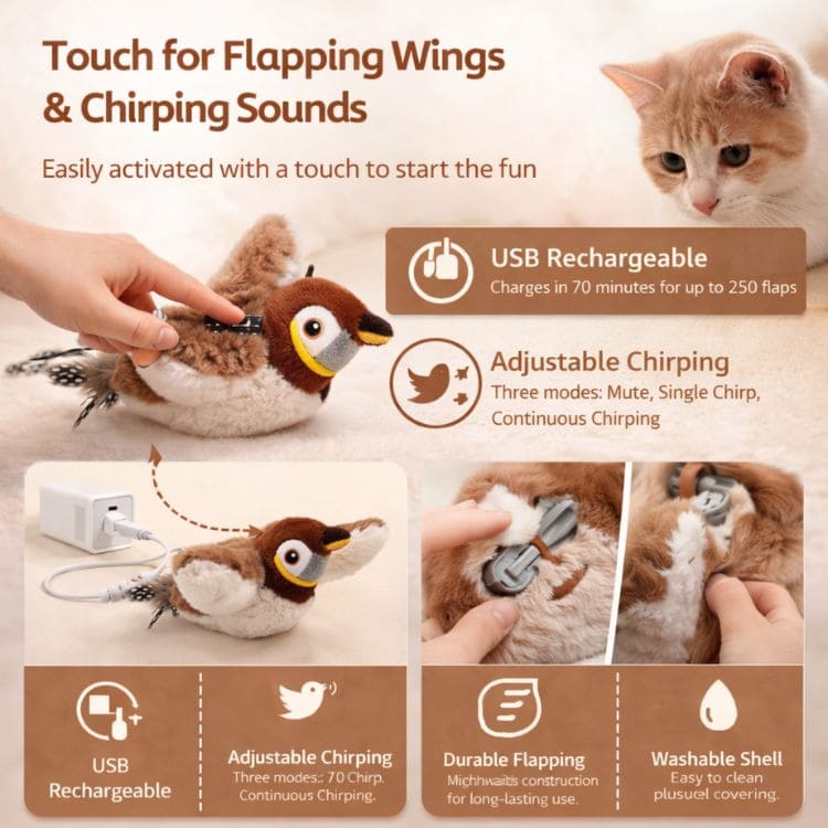 Buzzy BirdBuddy Cat Toy | Interactive, USB Rechargeable 6