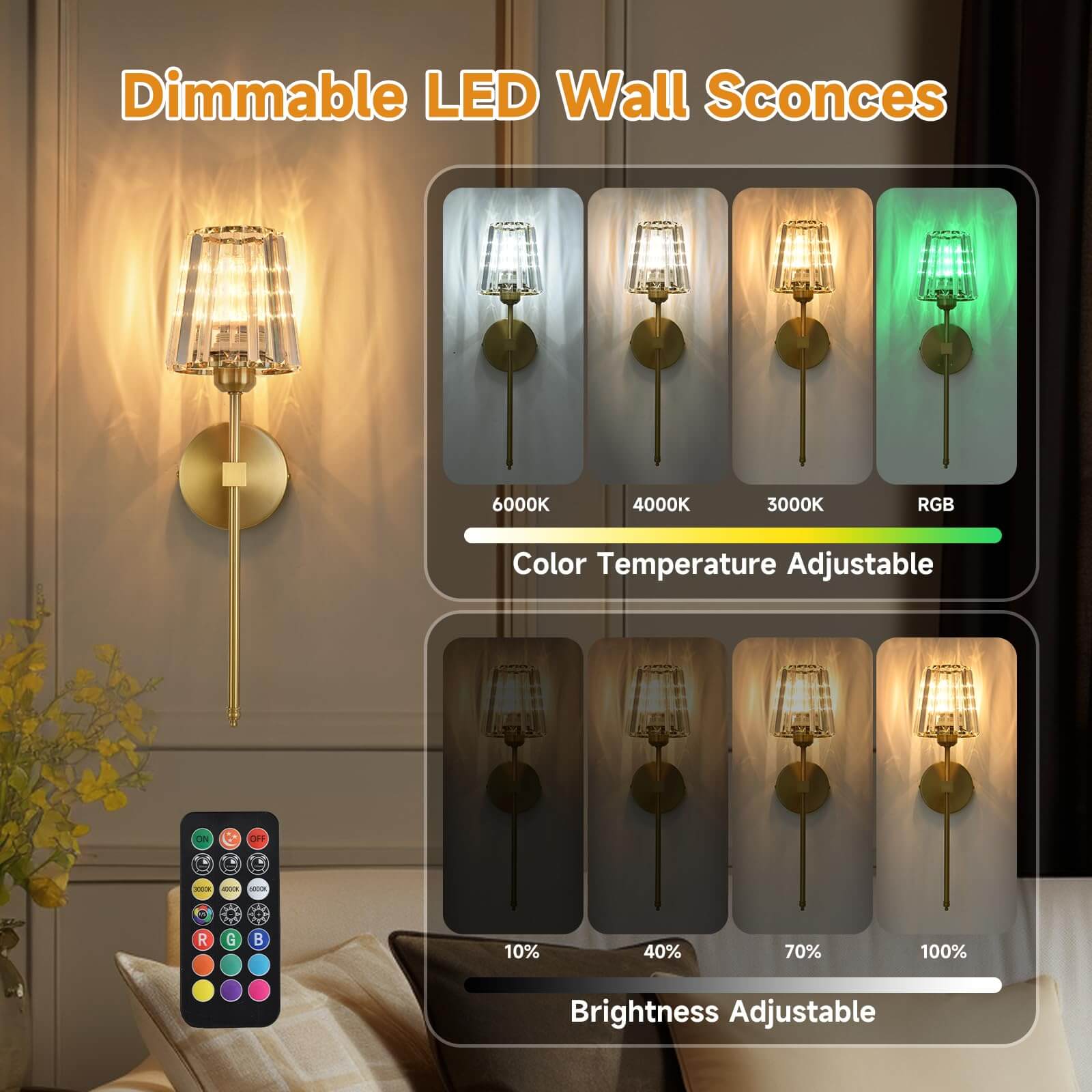 Crisma Wall Sconce | Wireless, USB Rechargeable, Crystal Shade 4
