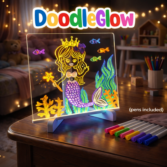 DoodleGlow Drawing Pad | LED, 7 Colored Pens, Mess-Free 0