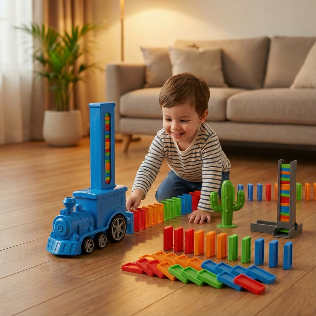 Dynamo Train Toy | Automatic Domino Placement, Colorful Design 0