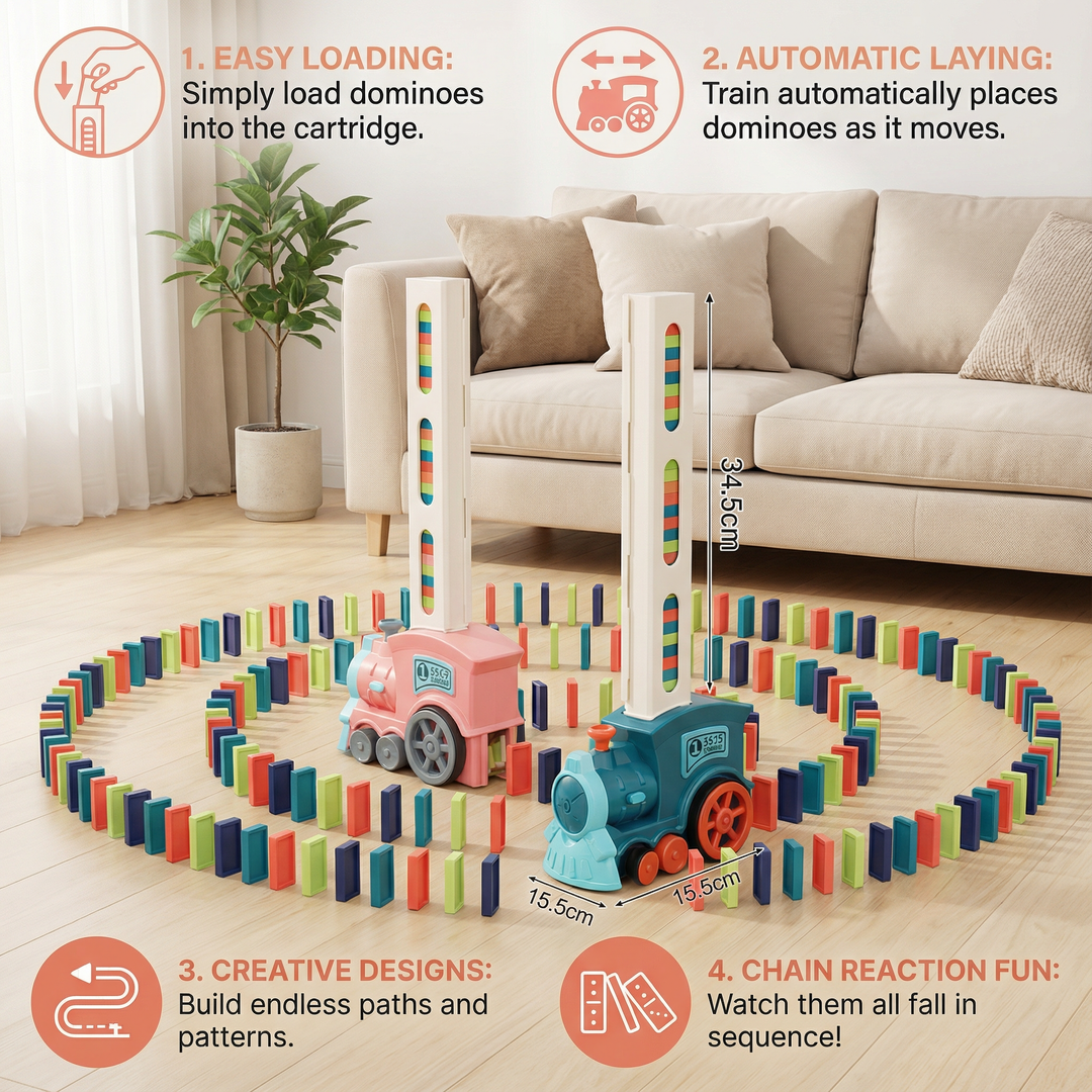 Dynamo Train Toy | Automatic Domino Placement, Colorful Design 2