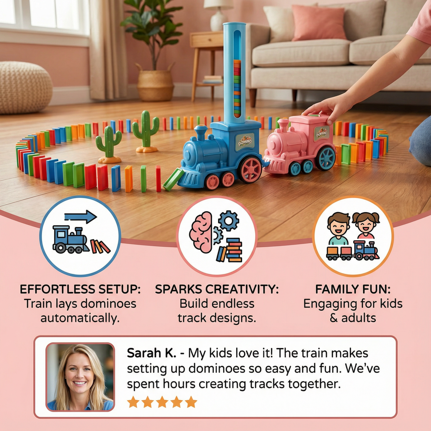 Dynamo Train Toy | Automatic Domino Placement, Colorful Design 3
