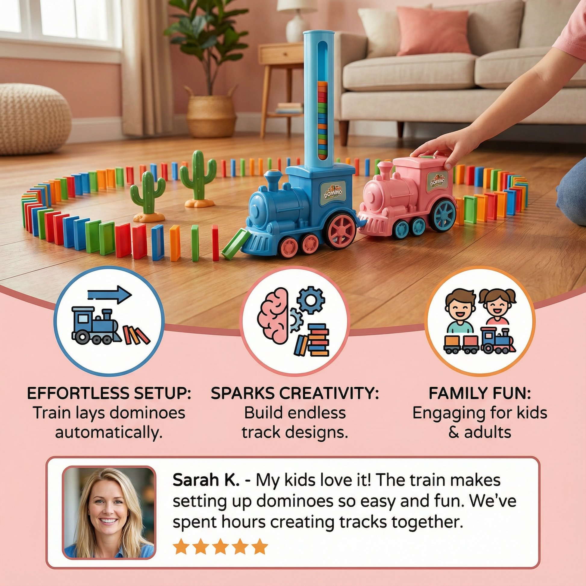 Dynamo Train Toy | Automatic Domino Placement, Colorful Design 3